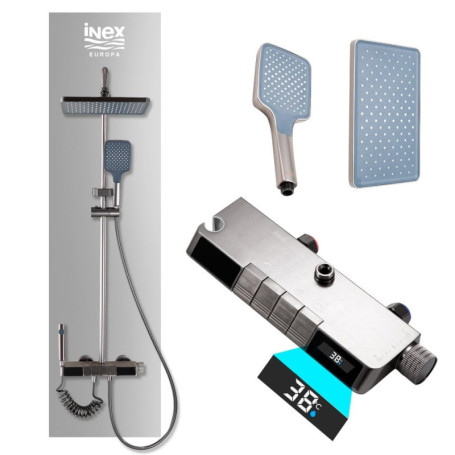Colonne de Douche Thermostatique INEX Europa avec Affichage Numérique - Noir Gris Titane