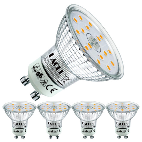 Lot de 4 Ampoules LED GU10 Blanc Chaud 3000K, Équivalent 75W