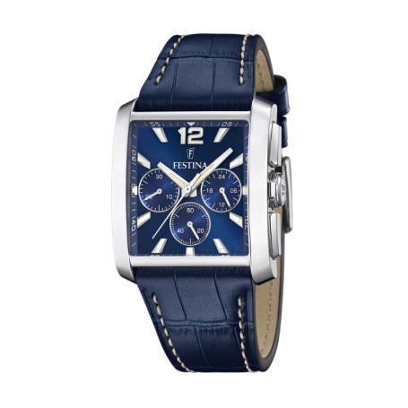 Montre Festina Homme Analogique en Cuir Bleu - Chronographe Étanche 5 ATM