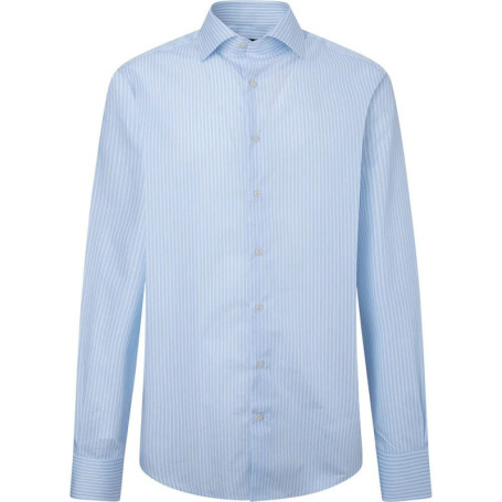 Chemise en Twill à Rayures Fines Hackett London - Blanc/Bleu, Taille 18