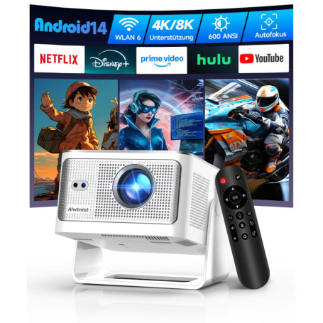 Vidéoprojecteur Mini Alwtniet 4K Ultra HD avec Wi-Fi 6 et Bluetooth 5.4
