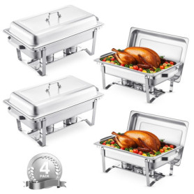 VEVOR Réchaud Buffet en Acier Inoxydable avec 4 Bacs de 7,5 L