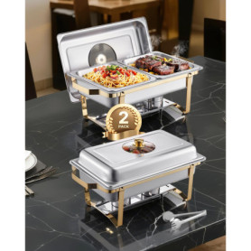 Chauffe-Plat Rectangulaire VEVOR en Acier Inoxydable avec Couvercle en Verre - 4 L