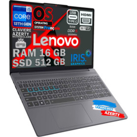Lenovo Ideapad 15,6" - Intel i5-13420H, 16Go RAM, 512Go SSD, WiFi 6E, Clavier AZERTY