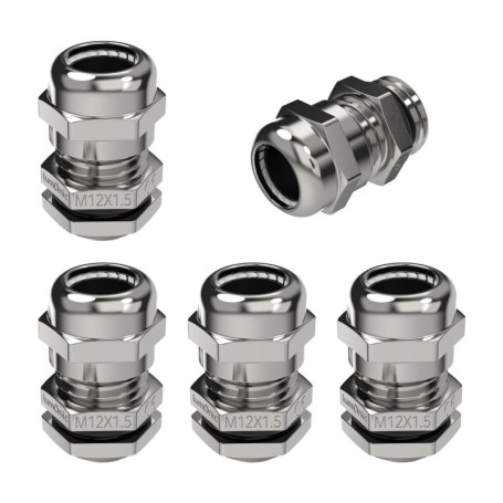 Set de 5 Presse-étoupes Métalliques M12 IP68 - Laiton Nickelé