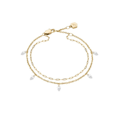 Bracelet Multi-Rangs en Acier Inoxydable Doré avec Pierres Navettes