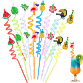 Pailles en Plastique Réutilisables à Thème Animaux - 16 Pcs pour Anniversaire d'Enfants