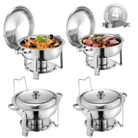 VEVOR Réchaud Buffet en Acier Inoxydable avec 4 Bacs et Couvercle - 4,7 L