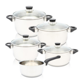 Ensemble de Cuisine Apollo en Acier Inox - 9 Pièces avec Couvercles en Verre