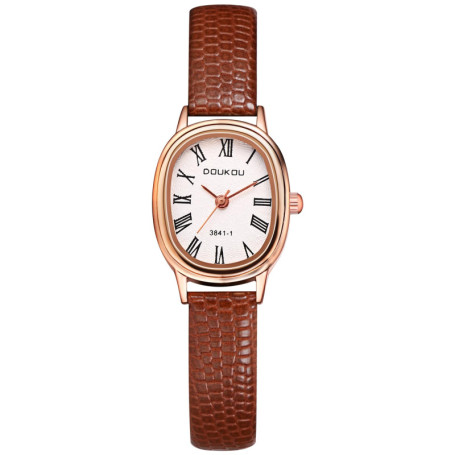 Montre Ovale Vintage Femme Lancardo en Cuir Marron - Élégance Classique