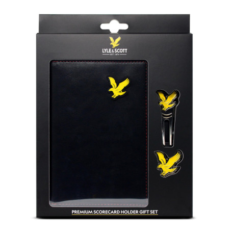 Coffret Cadeau Lyle & Scott pour Golfeurs - Porte-Carte de Score en Cuir avec Marqueur et Outil de Divot