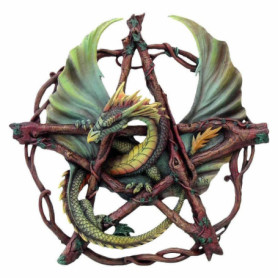 Plaque Murale Dragon Vert en Pentagramme - Décoration Artistique