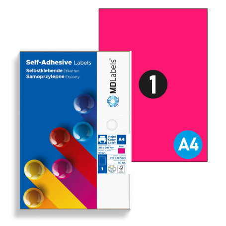 Étiquettes Adhésives A4 Rose Fluo - 50 Feuilles Imprimables MD Labels