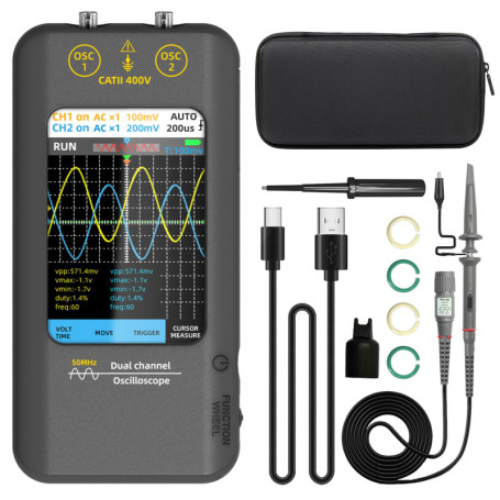 Oscilloscope Numérique Portable 2 Canaux 50MHz avec Écran Tactile 3,98 Pouces