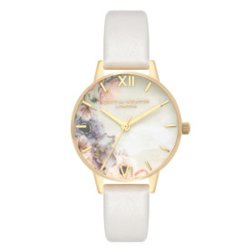Montre Olivia Burton Watercolour Florals en Cuir Rosé pour Femme