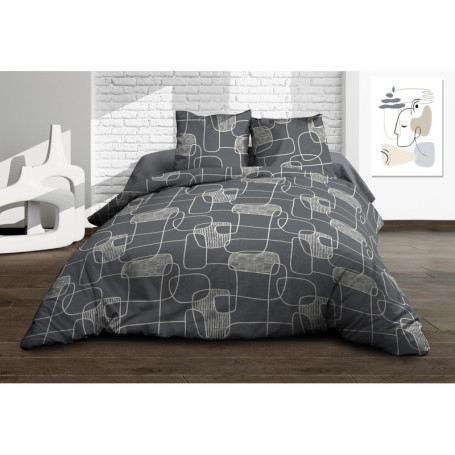 Parure de Lit 140x190 en Pur Coton - Gris Linea avec Taies d'Oreiller