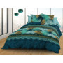 Parure de Lit 2 Personnes en Coton - Drap Plat et Drap-Housse 140x190 cm - Bleu/Vert/Safran