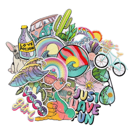 Lot de 18 Écussons Thermocollants Enfant - Motifs Boho et Hippie