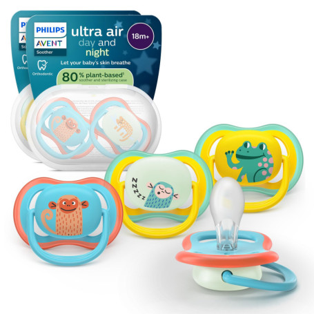 Philips Avent Sucettes Ultra Air Phosphorescentes pour Bébés 18 Mois - Lot de 4