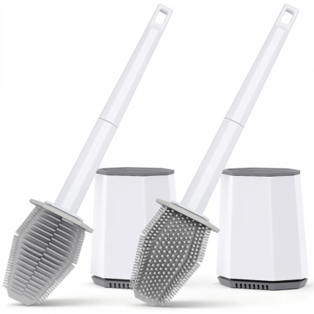 Set de 2 Brosses Toilettes WC en Silicone avec Support Mural - Euqvunn