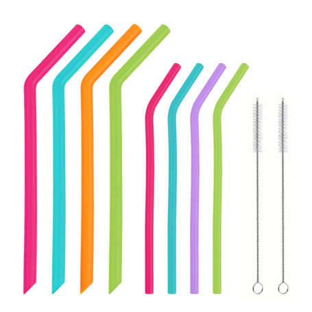 Set de 8 Pailles en Silicone Réutilisables avec Brosses de Nettoyage - Écologiques et Colorées