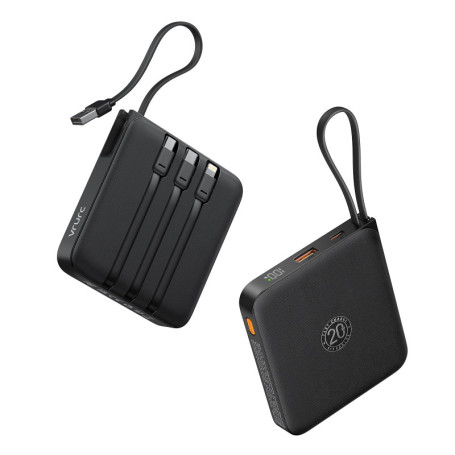 VRURC Powerbank 20 000 mAh avec Câble USB C Intégré - Chargeur Portable Rapide