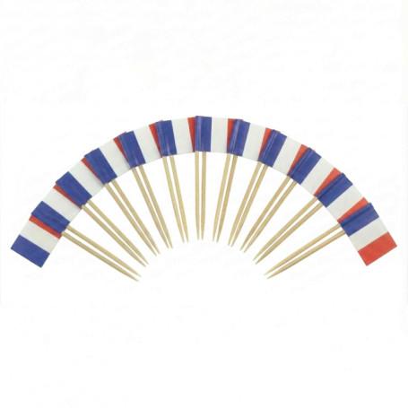 Mobi Lock - 120 Pics à Cocktail en Bambou avec Drapeaux Français - Idéaux pour Amuse-bouches