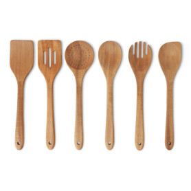 Ensemble d'Ustensiles de Cuisine en Bois d'Acacia - 6 Pièces Préhuilées