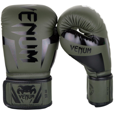 Gants de Boxe Venum Elite Kaki-Noir 12 oz - Confort et Performance