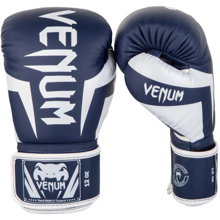 Gants de Boxe Venum Elite - Blanc et Bleu Marine - 12 oz pour Entraînement Intensif