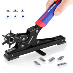 Pince Perforatrice Rotative WORKPRO pour Cuir et Tissus avec 6 Poinçons Interchangeables