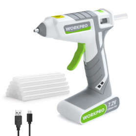 WORKPRO Pistolet à Colle Chaude Sans Fil 7,2V avec Batterie et 20 Bâtons