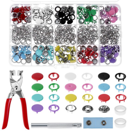 QWORK 240 Boutons-pression en Acier Inoxydable 9,5 mm avec Pince - Idéal pour Vêtements et Artisanat