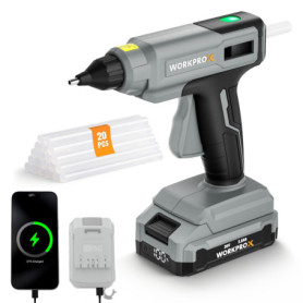 Pistolet à Colle Chaude Sans Fil WORKPRO 20V avec Batterie et Chargeur