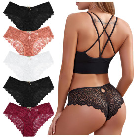 Zhiaek Lot de 5 Culotte Dentelle Sexy pour Femme String Femme Sexy Chic Tanga sous Vêtements Féminins Lingerie Shorties Hipster 