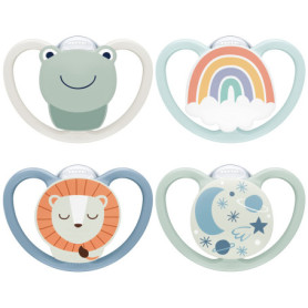 Sucettes NUK Space Day & Night pour Bébé - Lot de 4 Phosphorescentes 0-6 mois