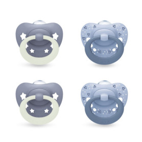Sucettes NUK First Choice Classic Day & Night - Lot de 4 pour Bébé 6-18 mois