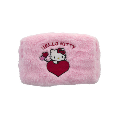 Trousse de Toilette Hello Kitty en Fausse Fourrure Rose - Pratique et Spacieuse