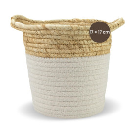 Panier de rangement rond en coton et paille - Jean & Len