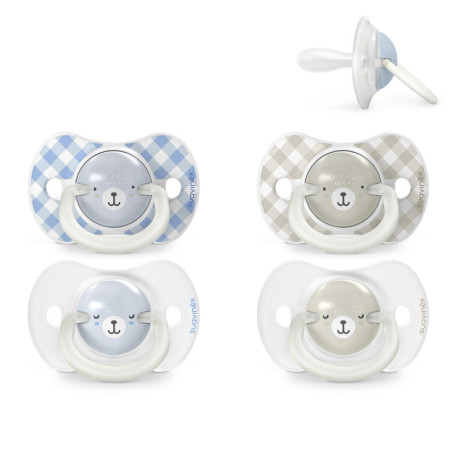 Lot de 4 Sucettes Brillantes Suavinex pour Bébés 6-18 Mois - Tétines en Silicone Idéales pour la Nuit