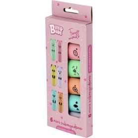 Set de Mini Surligneurs Pastel Funny Animals - 6 Couleurs Douces pour École et Bureau