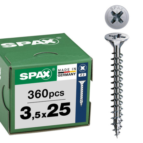 Vis universelles SPAX 3,5 x 25 mm - 360 pièces avec revêtement WIROX