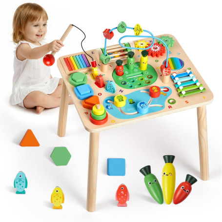 Table d'Activité Montessori en Bois pour Bébé - Éveil et Coordination 13 en 1