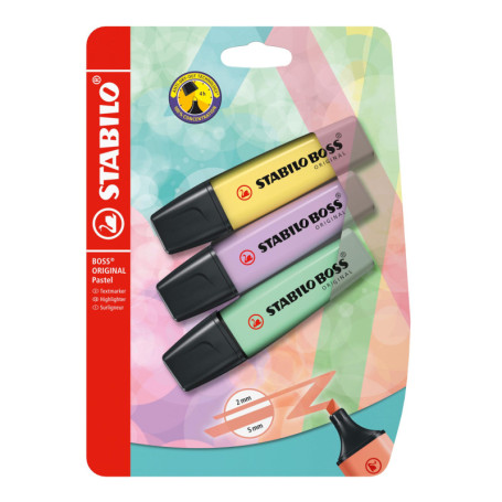 Pack de 3 Surligneurs Pastel STABILO BOSS ORIGINAL - Jaune, Lilas, Menthe