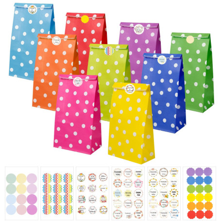 Sacs en Papier Colorés pour Anniversaire d'Enfant - 40 Sacs et 82 Autocollants