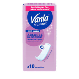 Vania Serviettes Hygiéniques Maxi Nuit - Protection Ultra Confortable (10 pièces)