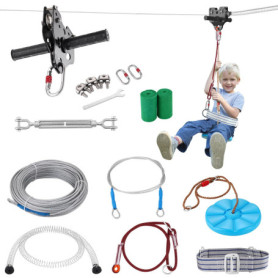 Kit de Tyrolienne VEVOR pour Enfants et Adultes - 30,5 m avec Frein à Ressort