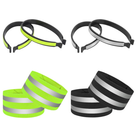 Pinces à Vélo Réfléchissantes CAINCAY - Lot de 4 Clips et 4 Bandes pour Pantalons et Bras