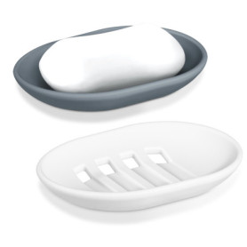 Lot de 2 Porte-Savon en Silicone Antidérapants - Gris & Blanc