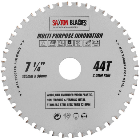 Lame de Scie Circulaire Saxton TCT 185 mm - Polyvalente pour Bois et Métal